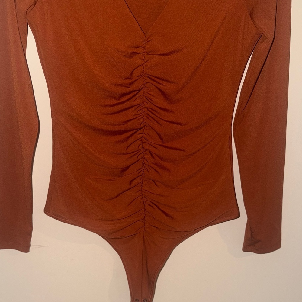 Abercrombie & Fitch Deep V-Neck Bodysuit in Rust - Picture 4 of 7